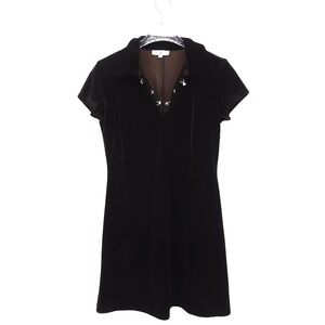 Rampage Vintage Brown Velvet Mini Dress Short Sleeve Hook Eye Collar Small